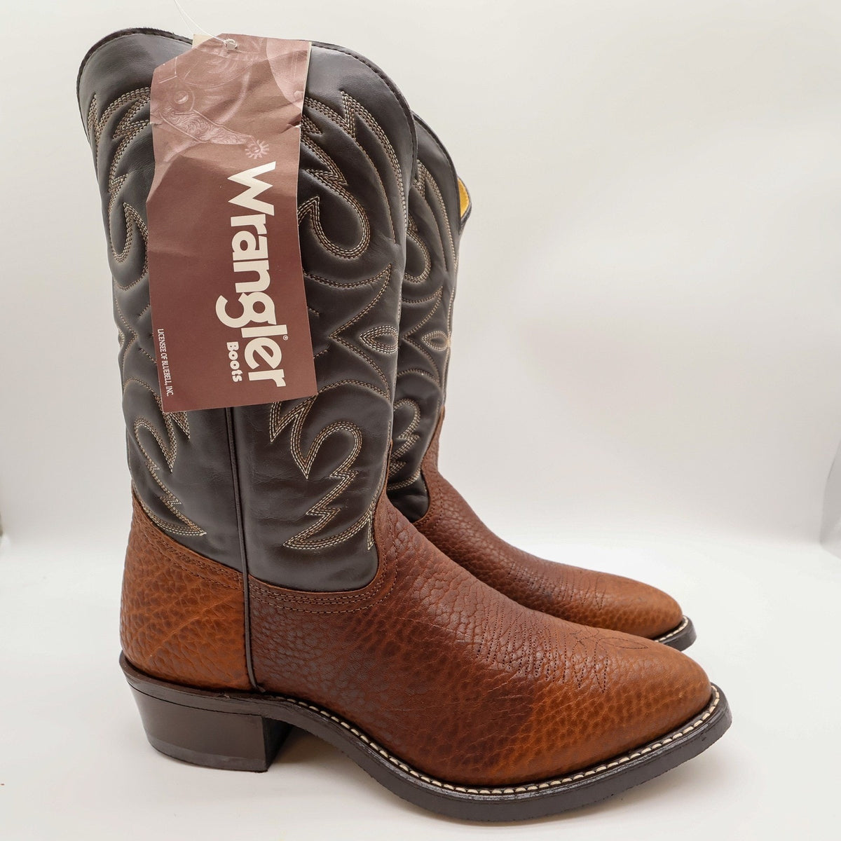 Vintage Wrangler Boots Mens 11.5 D Brown Bullhide Leather Cowboy Western USA NWB