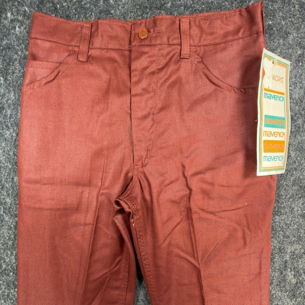 Maverick 70s Vintage Flare Pants Juniors 7 Rust Red Polyester Deadstock NWT