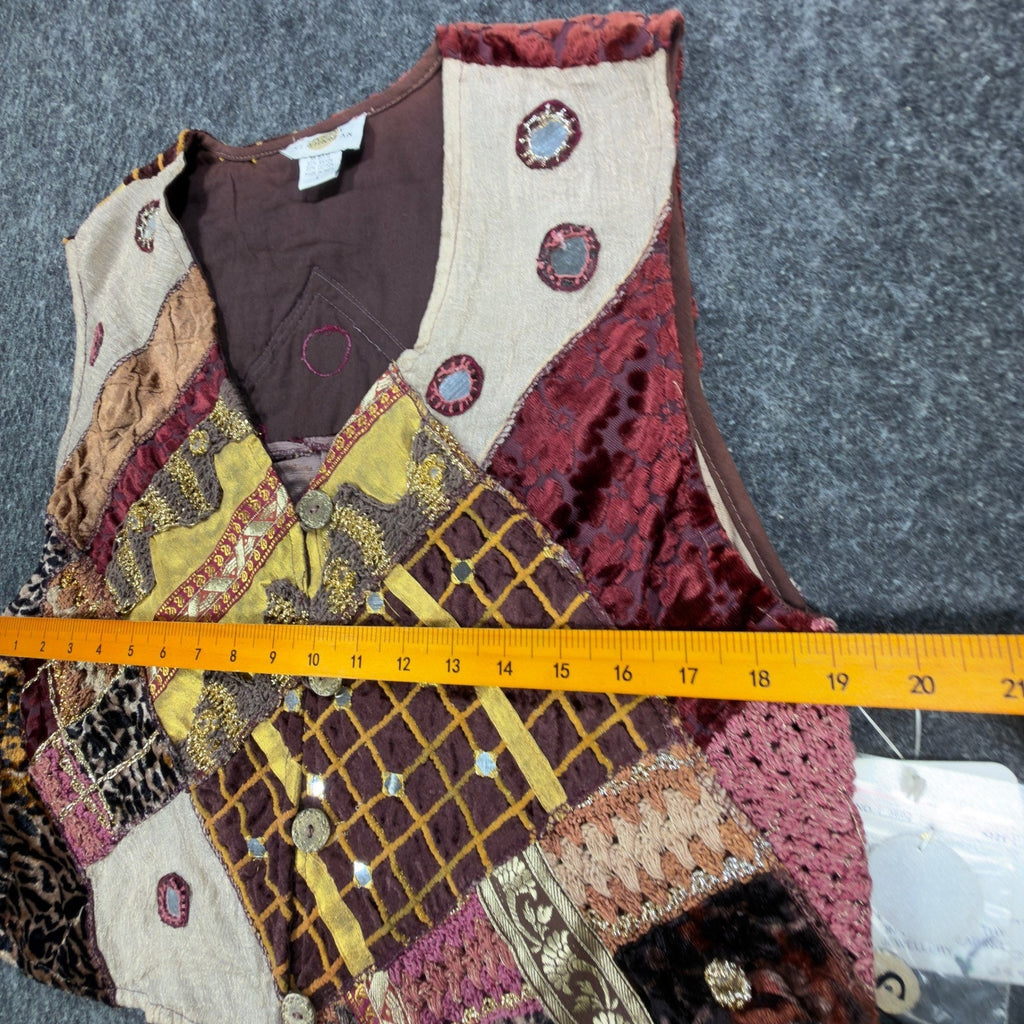 Sandy Starkman Vintage 90s Patchwork Vest Women Large Brown Velvet NWT C636 - take2supply