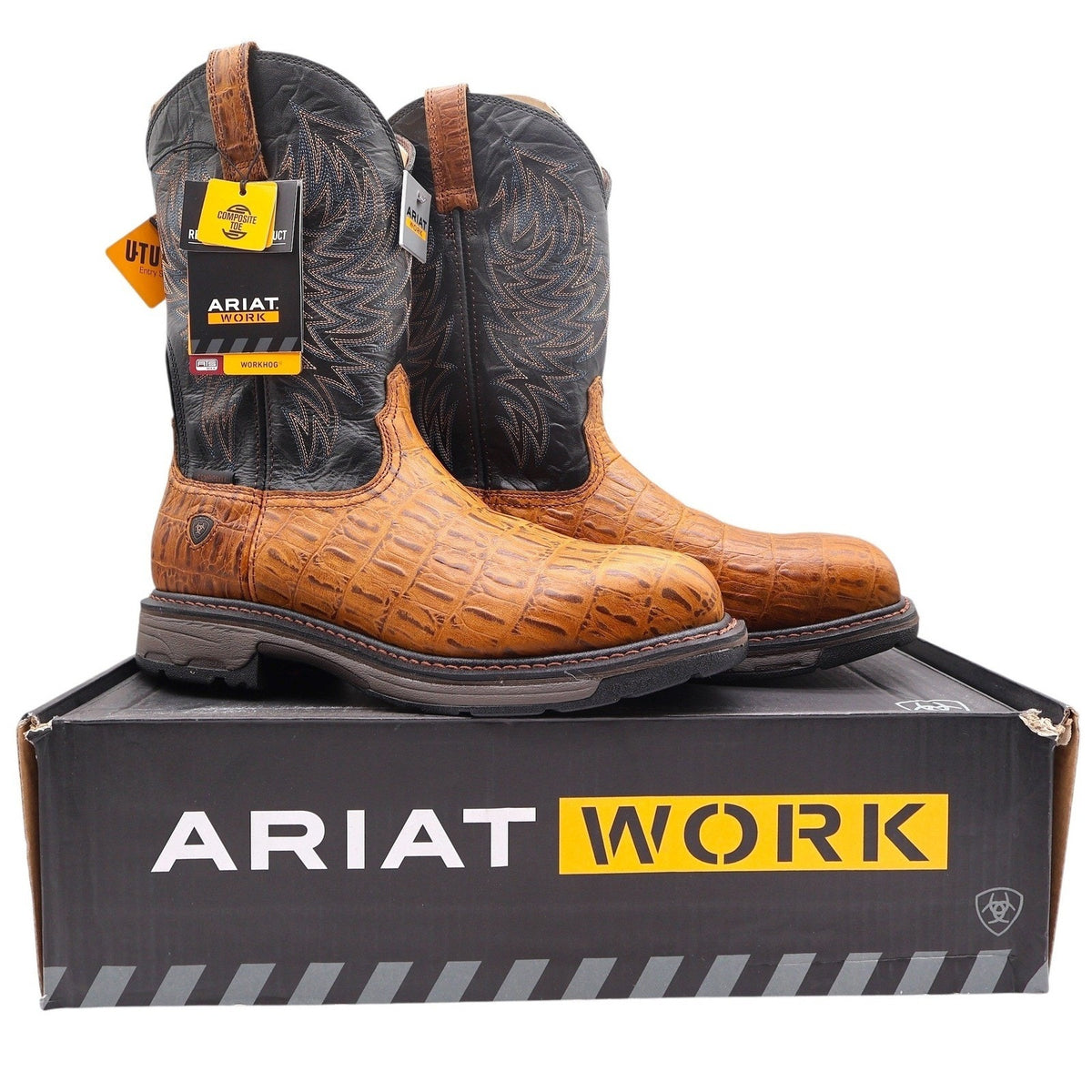Ariat WorkHog Comp Toe Boots Mens 12 Distressed Brown Hornback Leather NIB