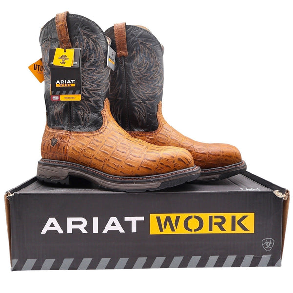 Ariat WorkHog Comp Toe Boots Mens 12 Distressed Brown Hornback Leather NIB