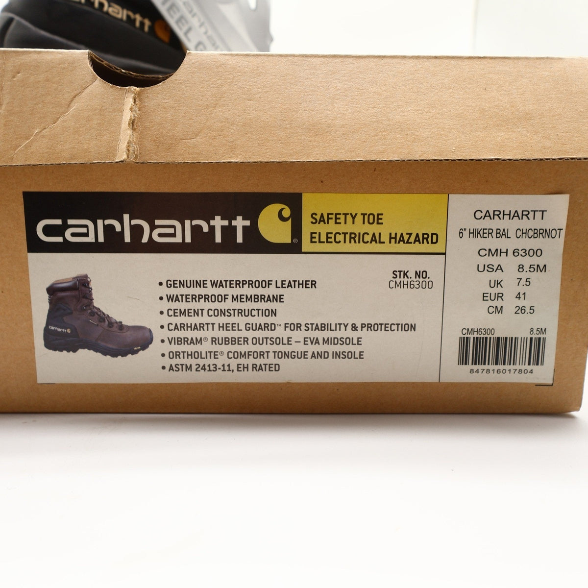 Carhartt Work Boots Mens 8.5 M Brown Leather Waterproof 6" Hiker Safety Toe NIB