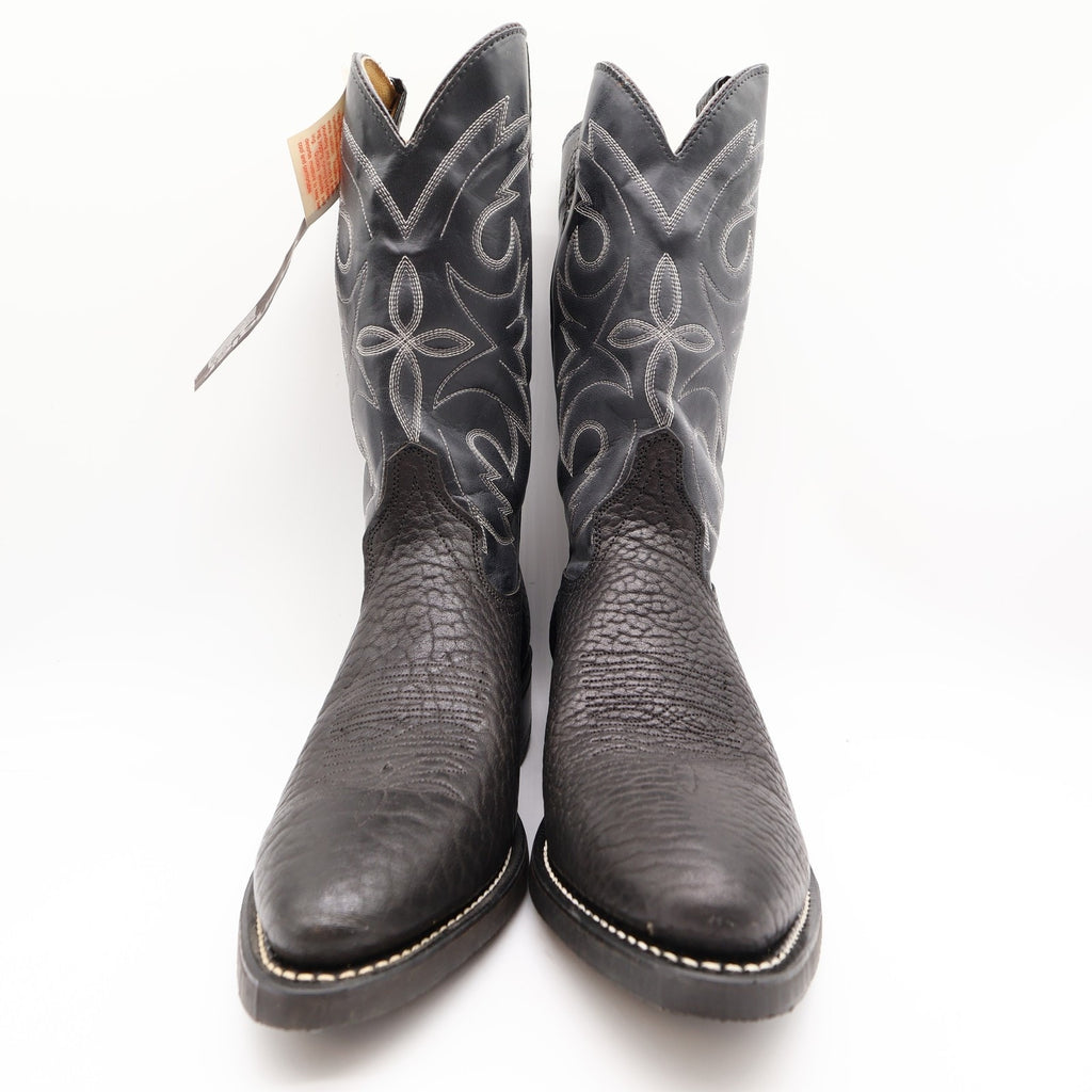 Vintage Wrangler Boots Mens 10 D USA Black Bullhide Leather Cowboy NIB M9-6580