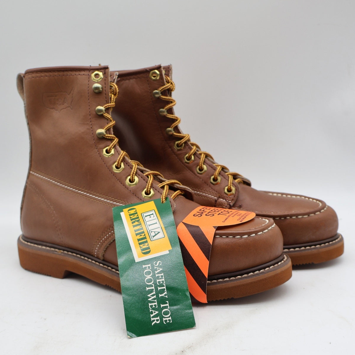 Walker Work Boots Mens 7.5 D Vintage USA Steel Toe Leather Brown Moc Toe 1302