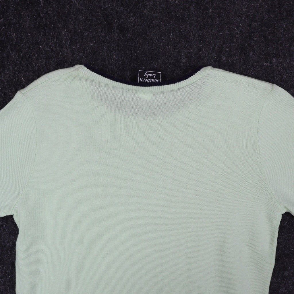 Southern Lady Short Sleeve Sweater Womens Small Vintage Bonsai Green Knit USA