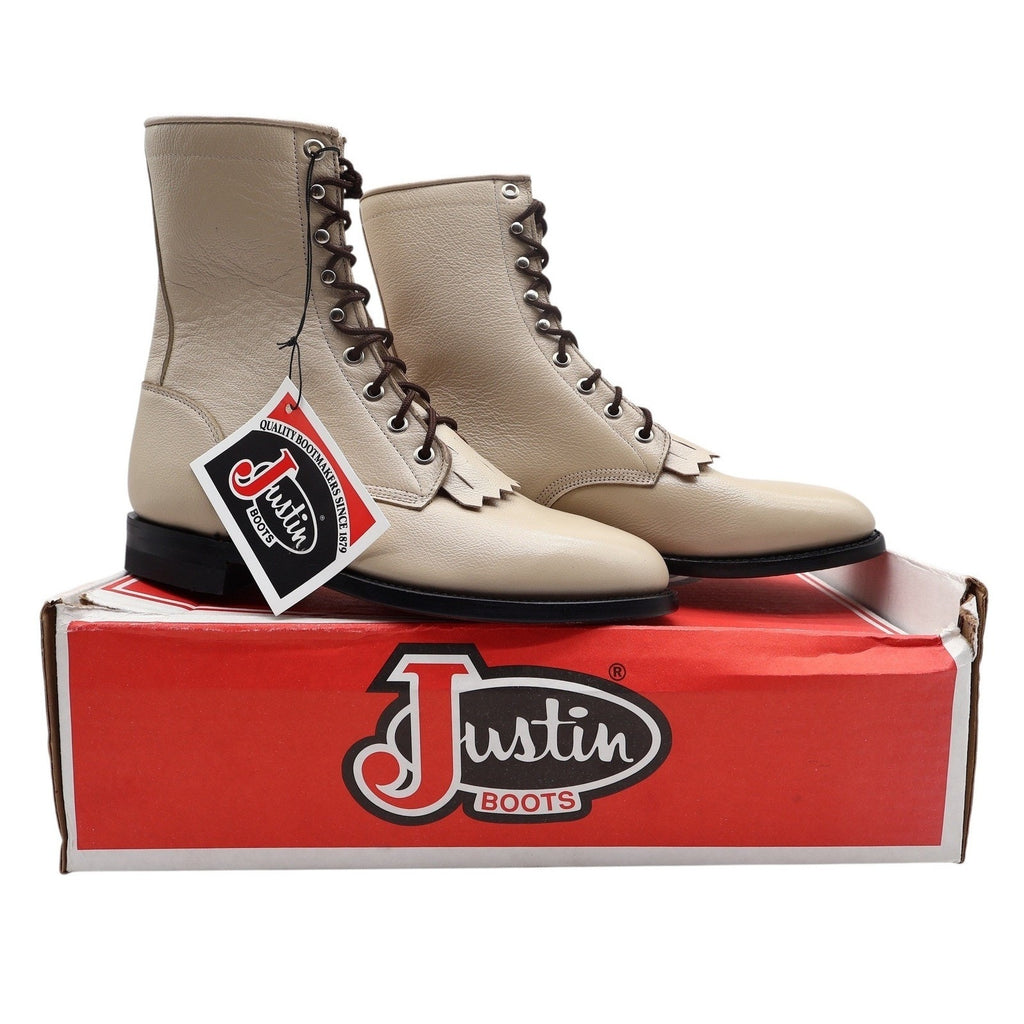 Justin Vintage Kiltie Lace Up Boots Womens 7 B Bone Leather Deadstock NWT