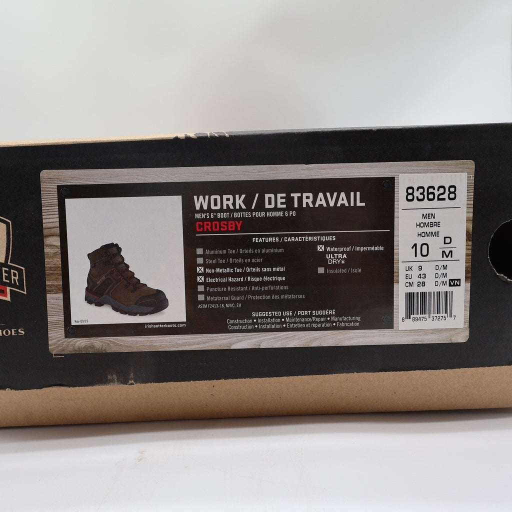 Irish Setter Boots Mens 10 D Crosby Leather Waterproof Safety Toe 83628 NIB