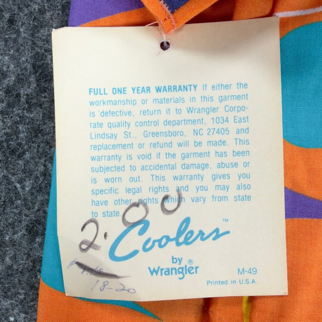 Wrangler Vintage 80s Coolers Shirt Mens XL Orange Cotton Geometric Deadstock NWT - take2supply