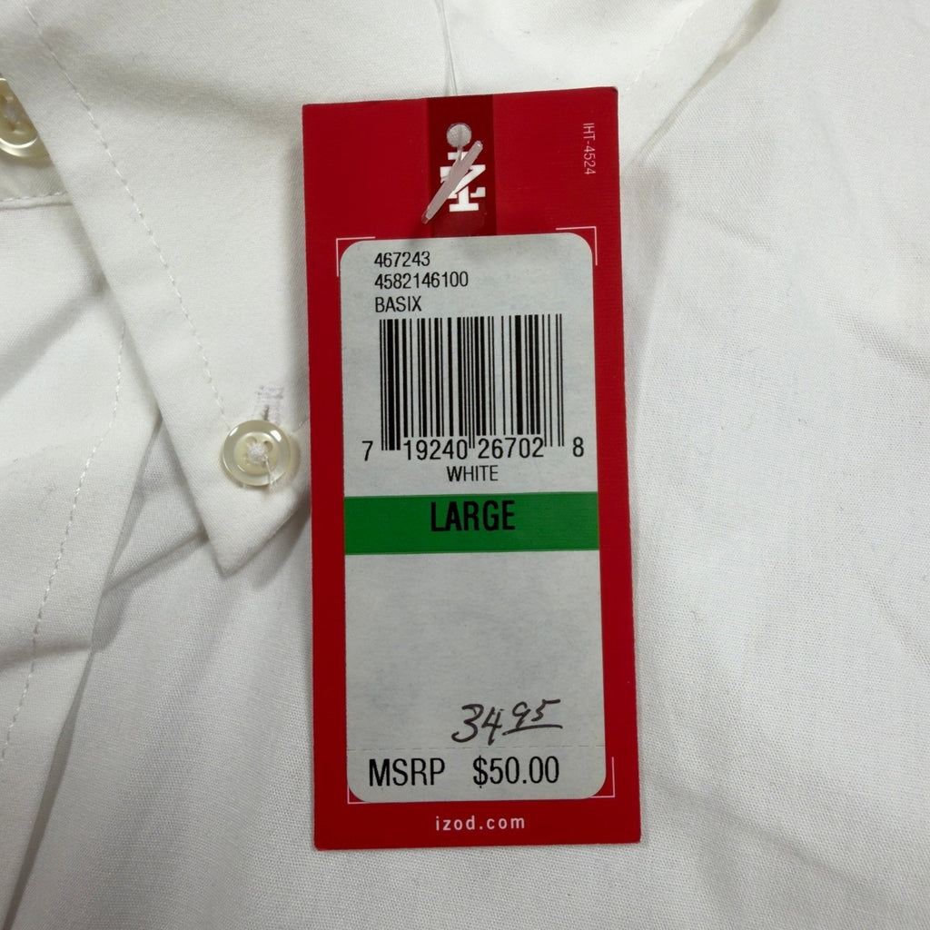 IZOD Basix Button Down Shirt Mens Large White Cotton NWT