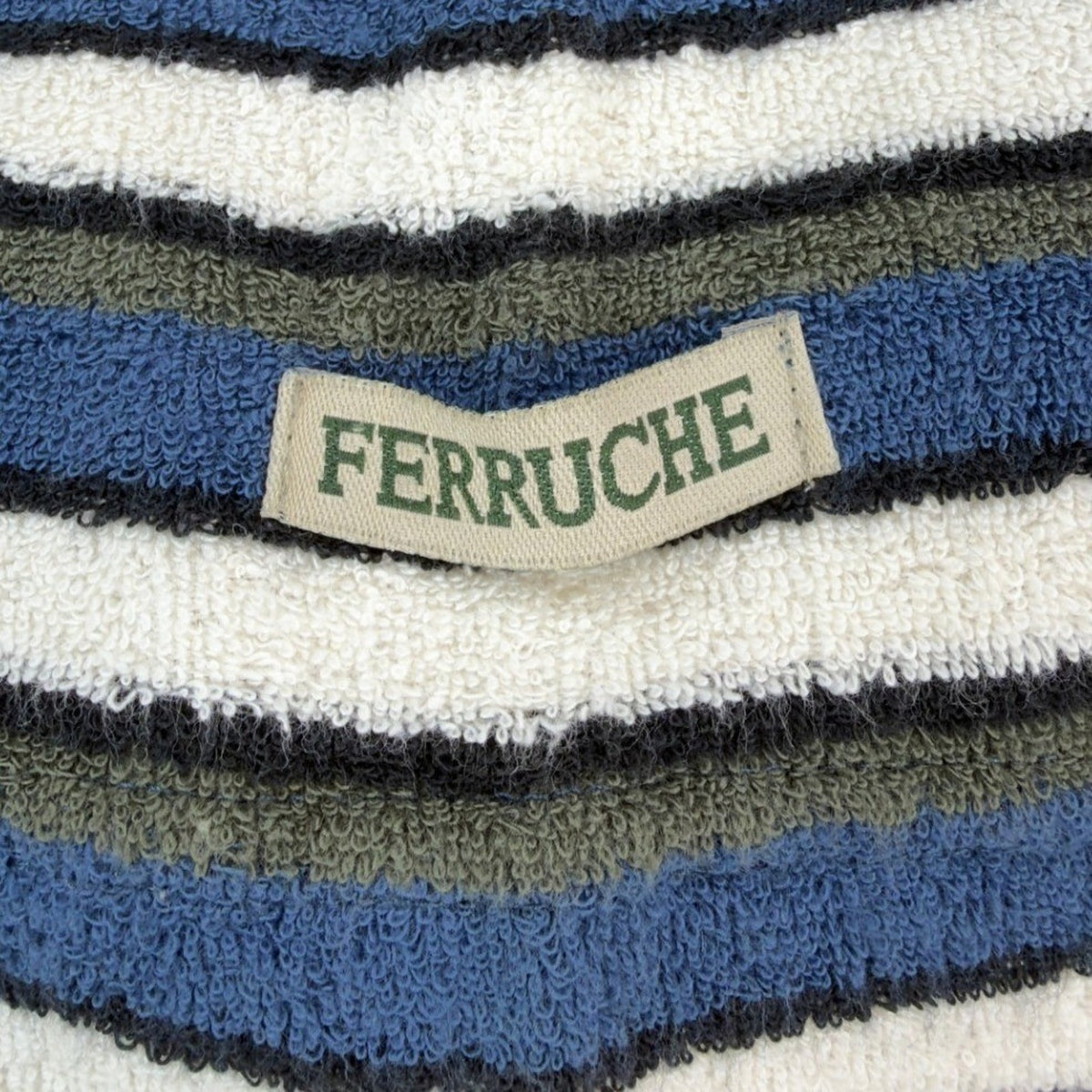 Ferruche Shirt Mens XL Henley Striped Short Sleeve Towel Terry Knit Blue NWT