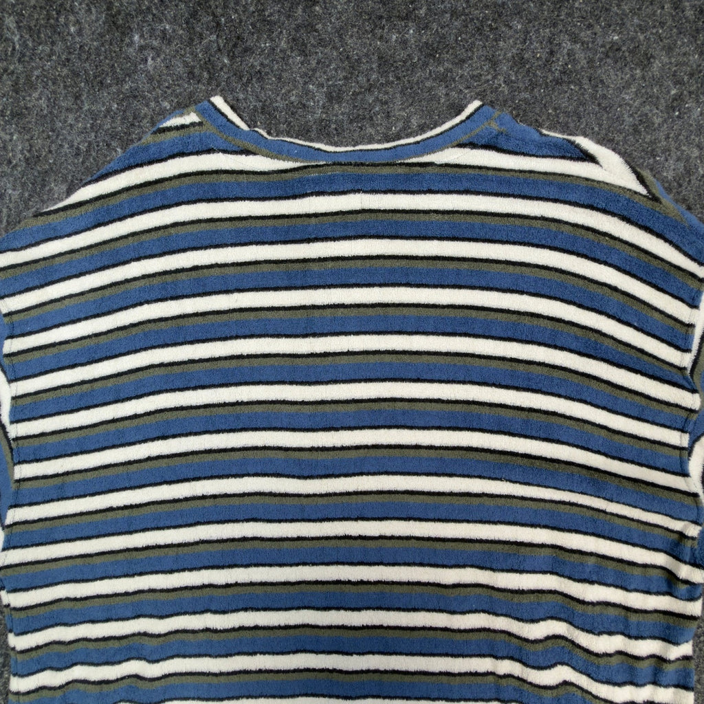 Ferruche Shirt Mens XL Henley Striped Short Sleeve Towel Terry Knit Blue NWT