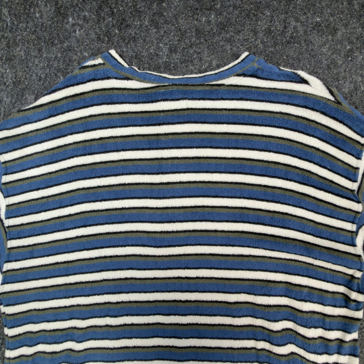 Ferruche Shirt Mens XL Henley Striped Short Sleeve Towel Terry Knit Blue NWT