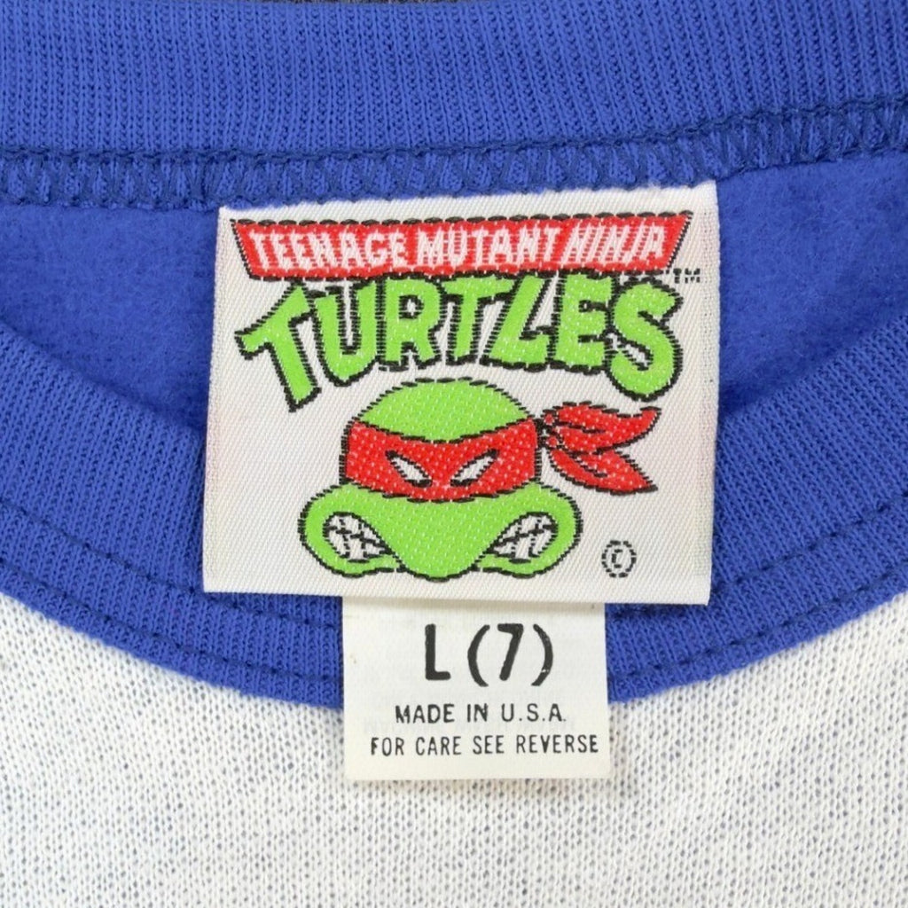 TMNT Vintage Sweatshirt Boys L 7 White Blue 80s 90s Made in USA Graphic