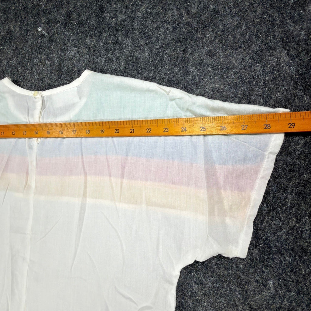 Xtrovert Vintage 80s Rainbow Stripe Top Womens Small White Deadstock NWT USA - take2supply
