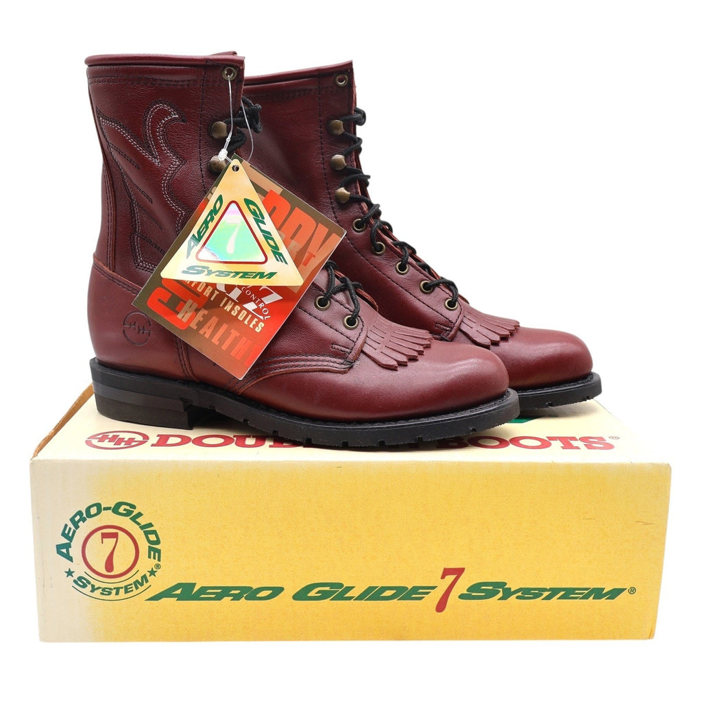 Double-H Boots Packer Boots 7 M Vintage Burgundy Leather Aero-Glide 7 USA 9313 - take2supply