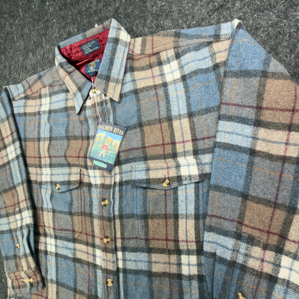 Salmon River Traders Vintage Plaid Flannel Shirt Mens XL Blue Wool Blend NWT