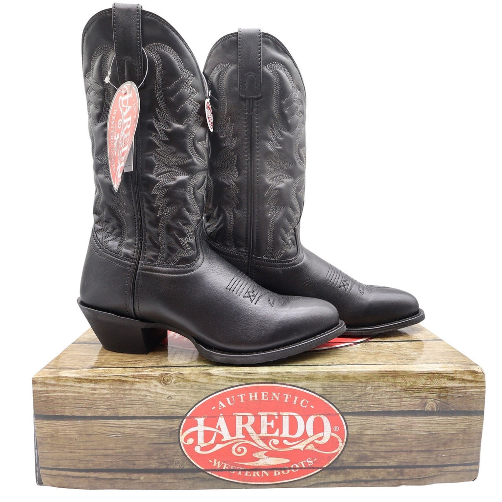 Laredo 68450 Black Tumbled R Toe Western Cowboy Boots Men's 8D NWT