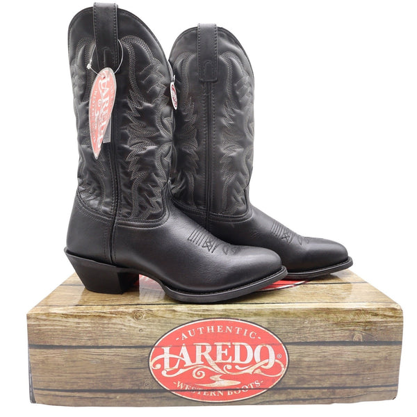 Laredo 68450 Black Tumbled R Toe Western Cowboy Boots Men's 8D NWT