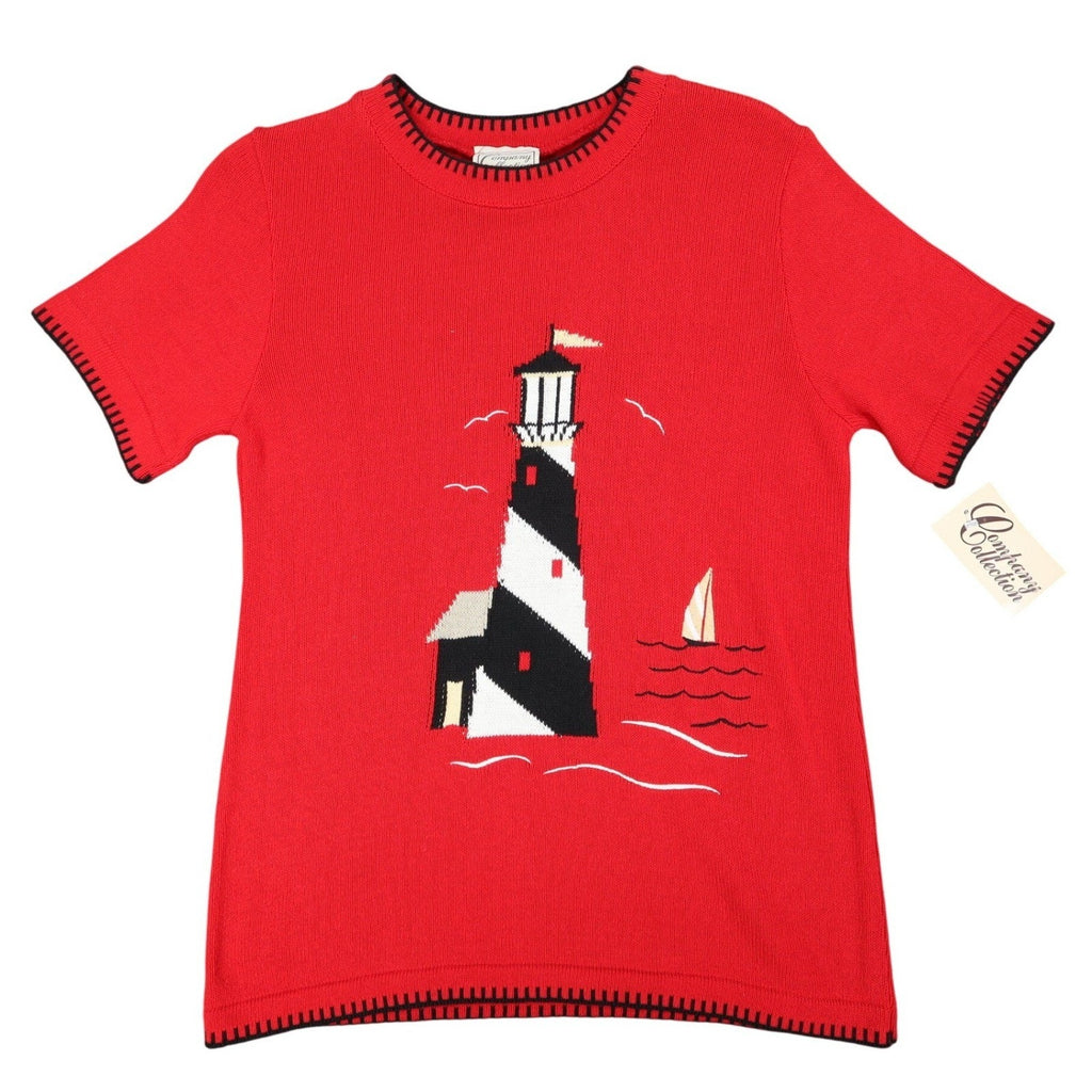 Company Collection Lighthouse Sweater Womens Small Vintage 90s Red Short Sleeve