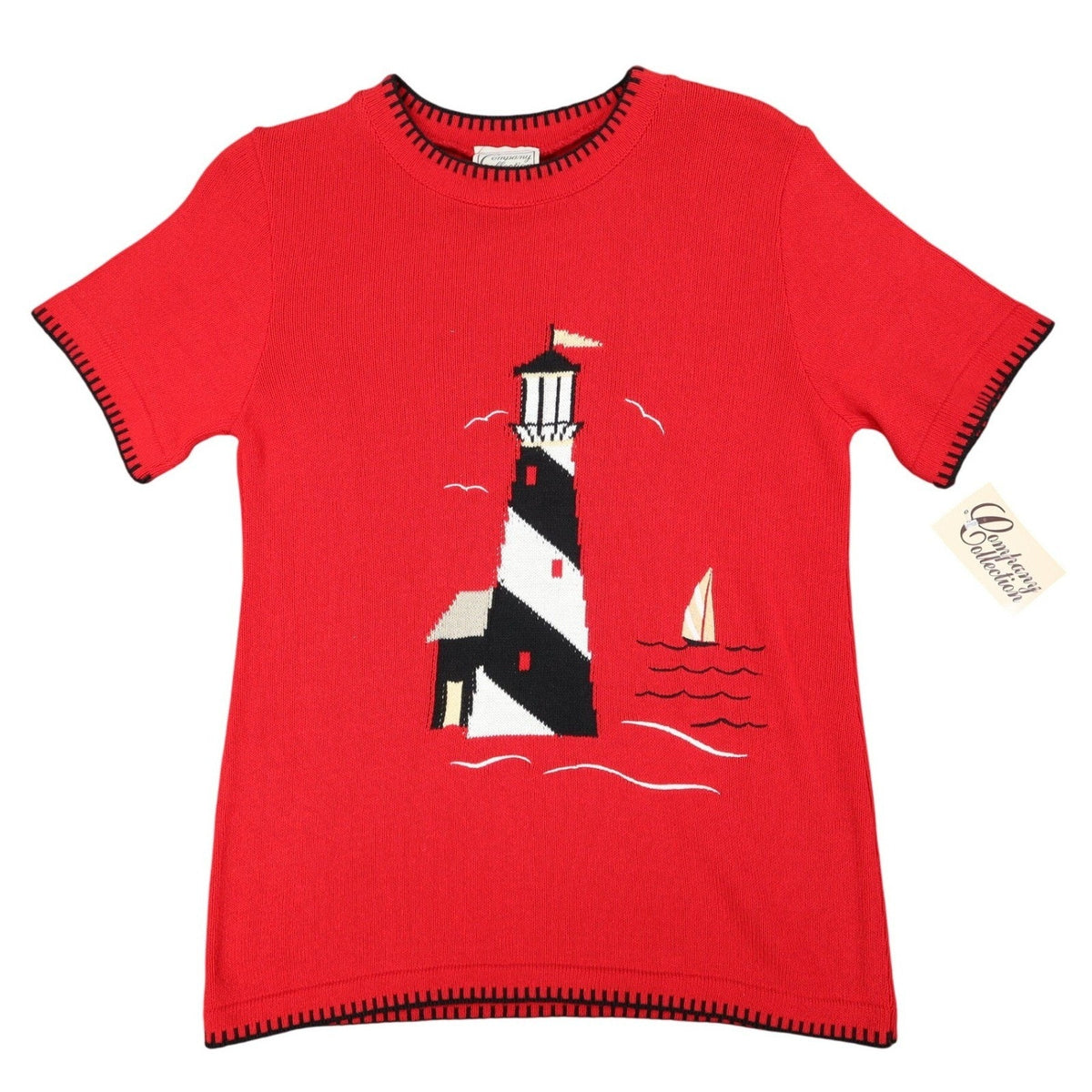 Company Collection Lighthouse Sweater Womens Small Vintage 90s Red Short Sleeve