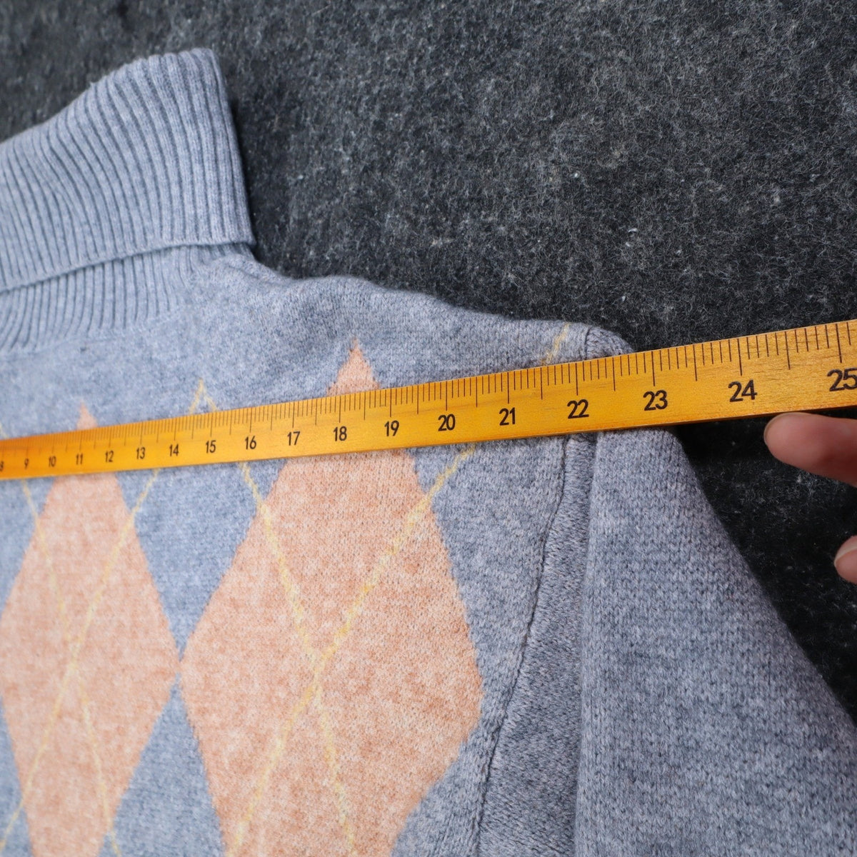 Hem & Thread Argyle Turtleneck Sweater Womens Small Gray Orange Knit Style 30984