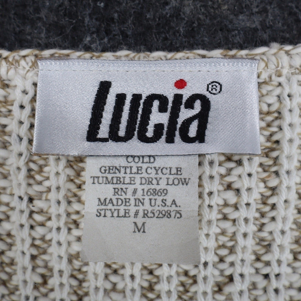 Lucia Sweater Vest Womens Medium Vintage 90s Beige Cotton Knit Button Front USA