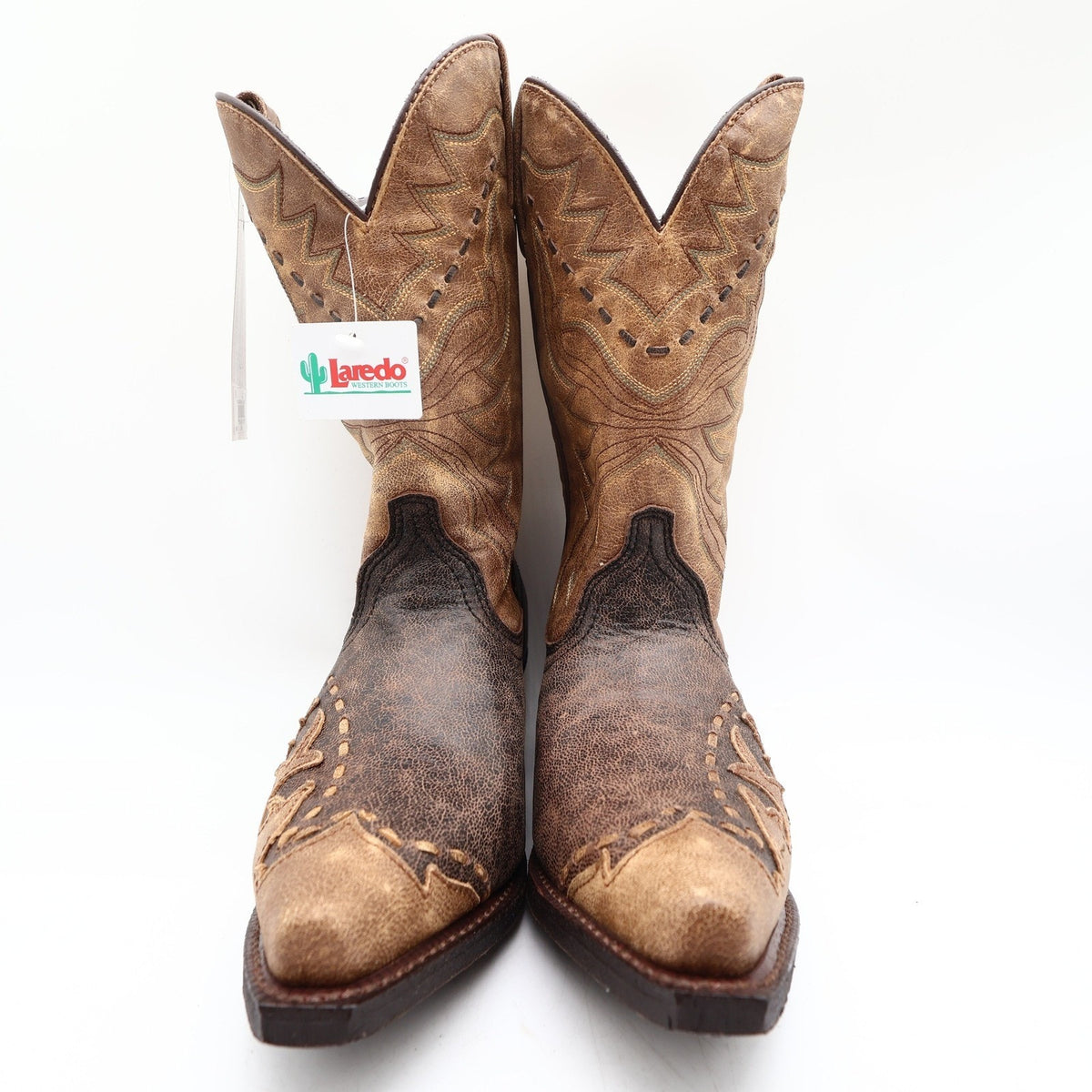 Laredo Western Cowboy Boots Women 9.5 M Black Tan Laced Tip Leather NWT