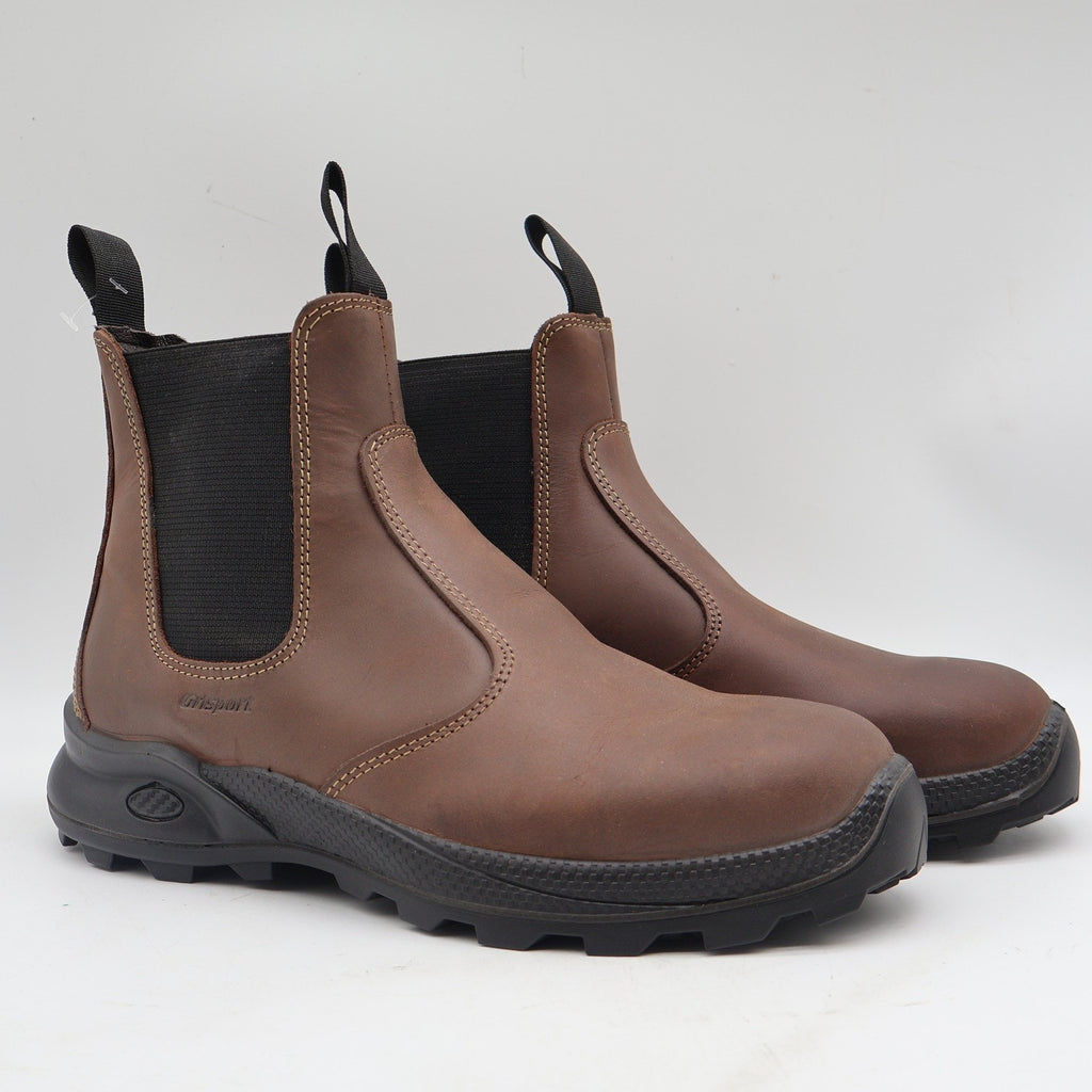 Grisport Cardigan Safety Boots Mens Size 9 Brown Leather Italian Chelsea Pull On