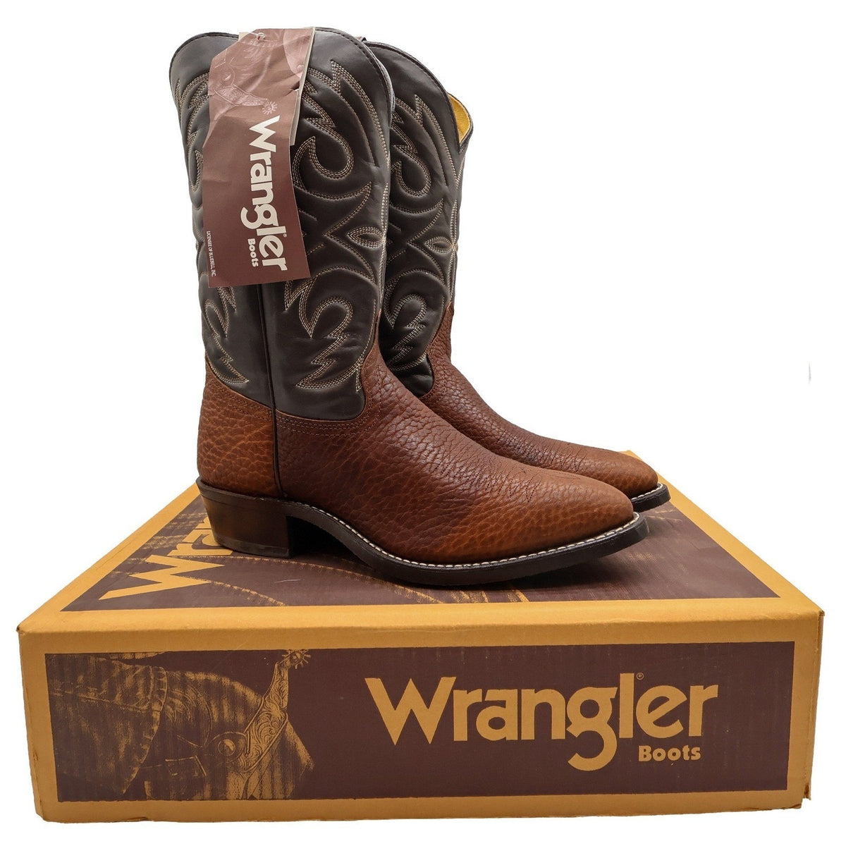Vintage Wrangler Boots Mens 11.5 D Brown Bullhide Leather Cowboy Western USA NWB