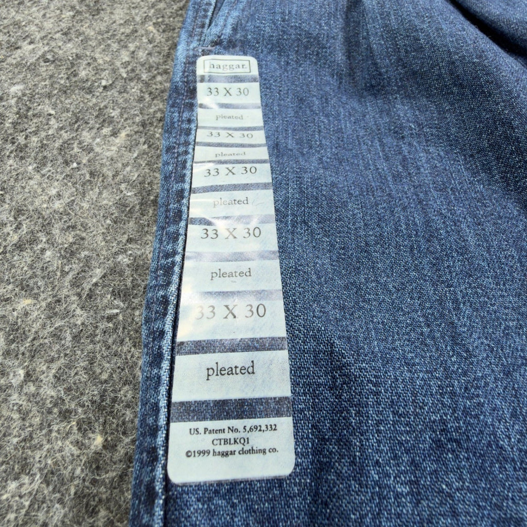 Haggar Y2K BL2K Denim Pants Mens 33x30 Blue Cotton Pleated New With Tags