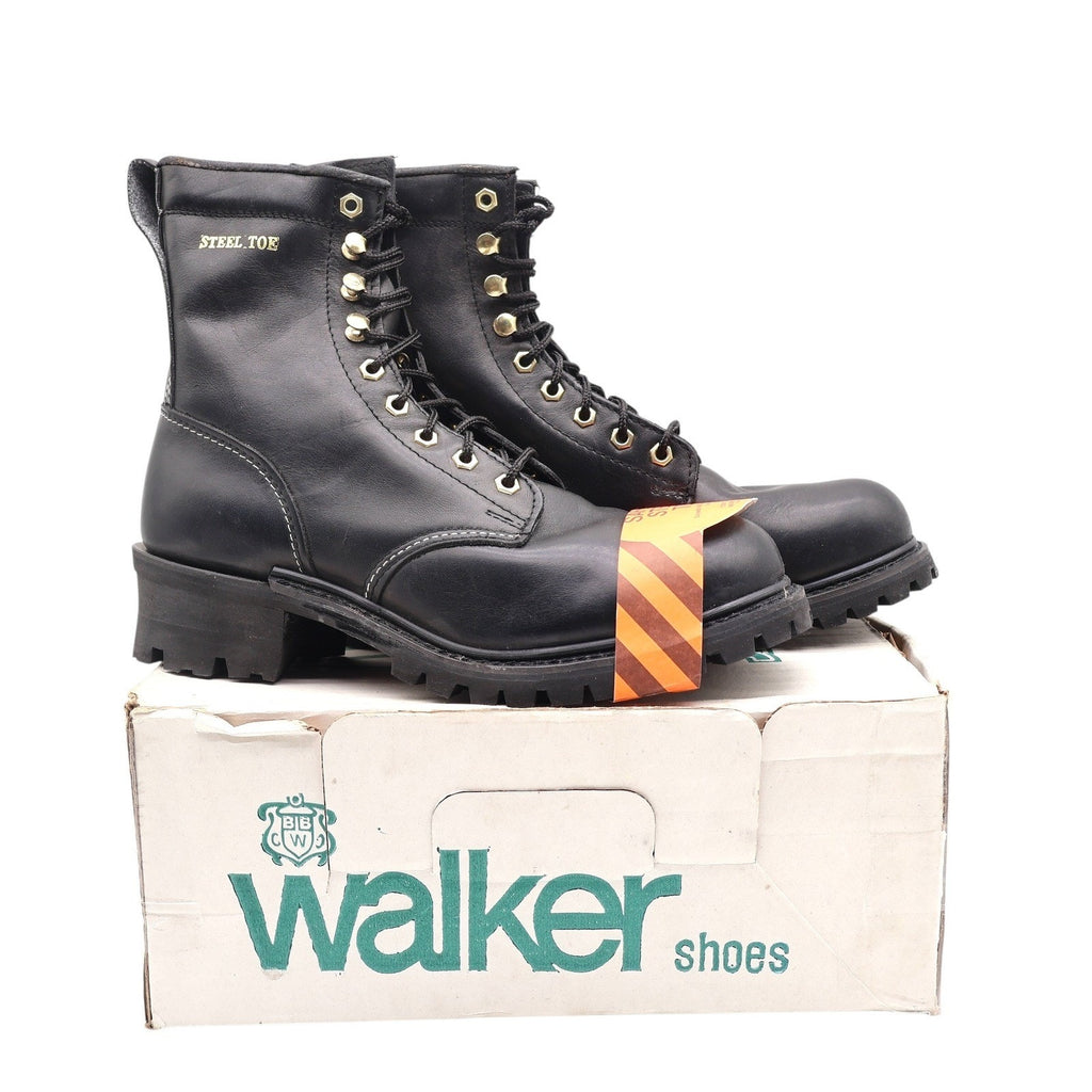 Walker Shoes Steel Toe Work Boots Mens 9.5 EEE Vintage 80s Black Leather 1031