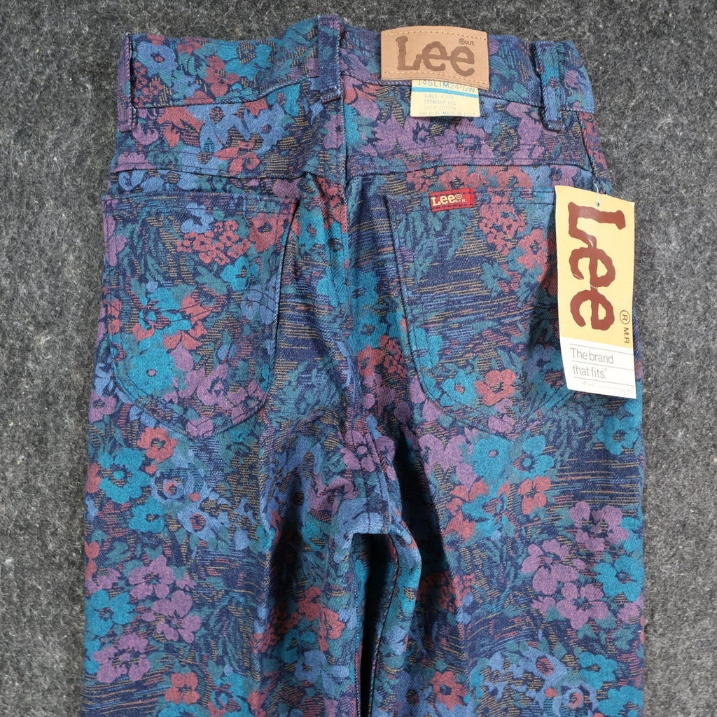 Lee Vintage 90s Floral Jeans Girls 14 Slim Blue USA Made NOS NWT 24.5 Waist - take2supply