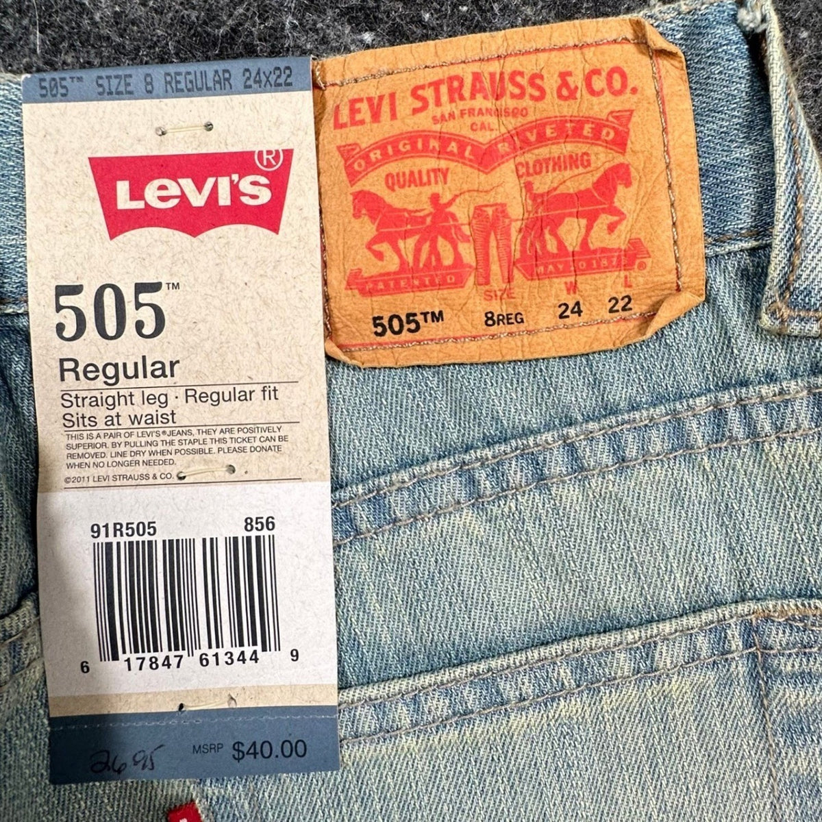 Levi's 505 Jeans Boys Size 8 Regular Blue Cotton Straight Leg New Old Stock