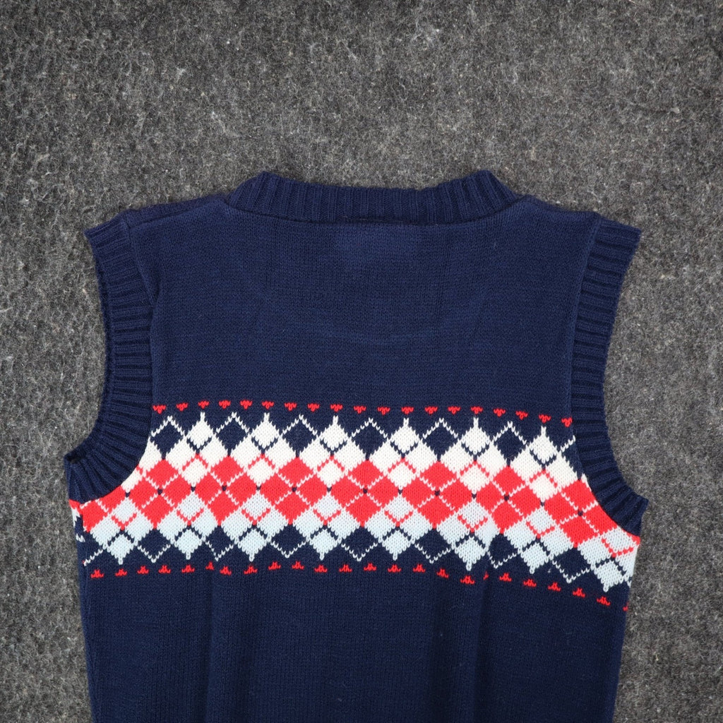 Bendini Sweater Vest Mens Medium Vintage Navy Blue Argyle Knit Acrylic C1011