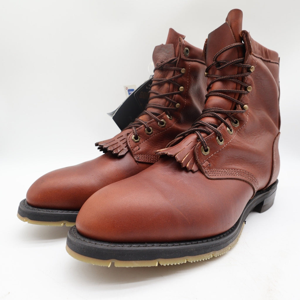 Double-H Mens 10 D Leather Packer Work Boots USA 9790 Brown Lace Up Kiltie New