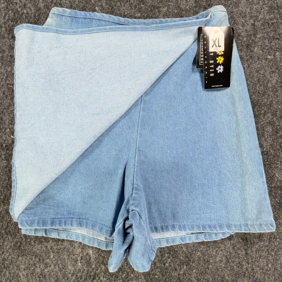Amy Byer Vintage Y2K Skort Girls XL Blue Cotton Denim NWT Rose Leopard Print - take2supply