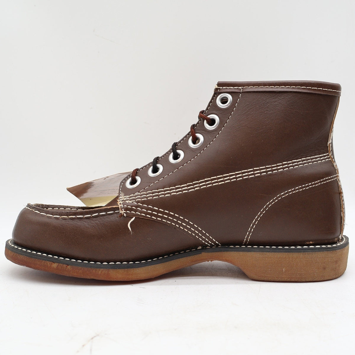 Vintage Cedar Crest Flex-Weld Brown Leather Moc Toe Work Boots Men's 7 USA Deadstock