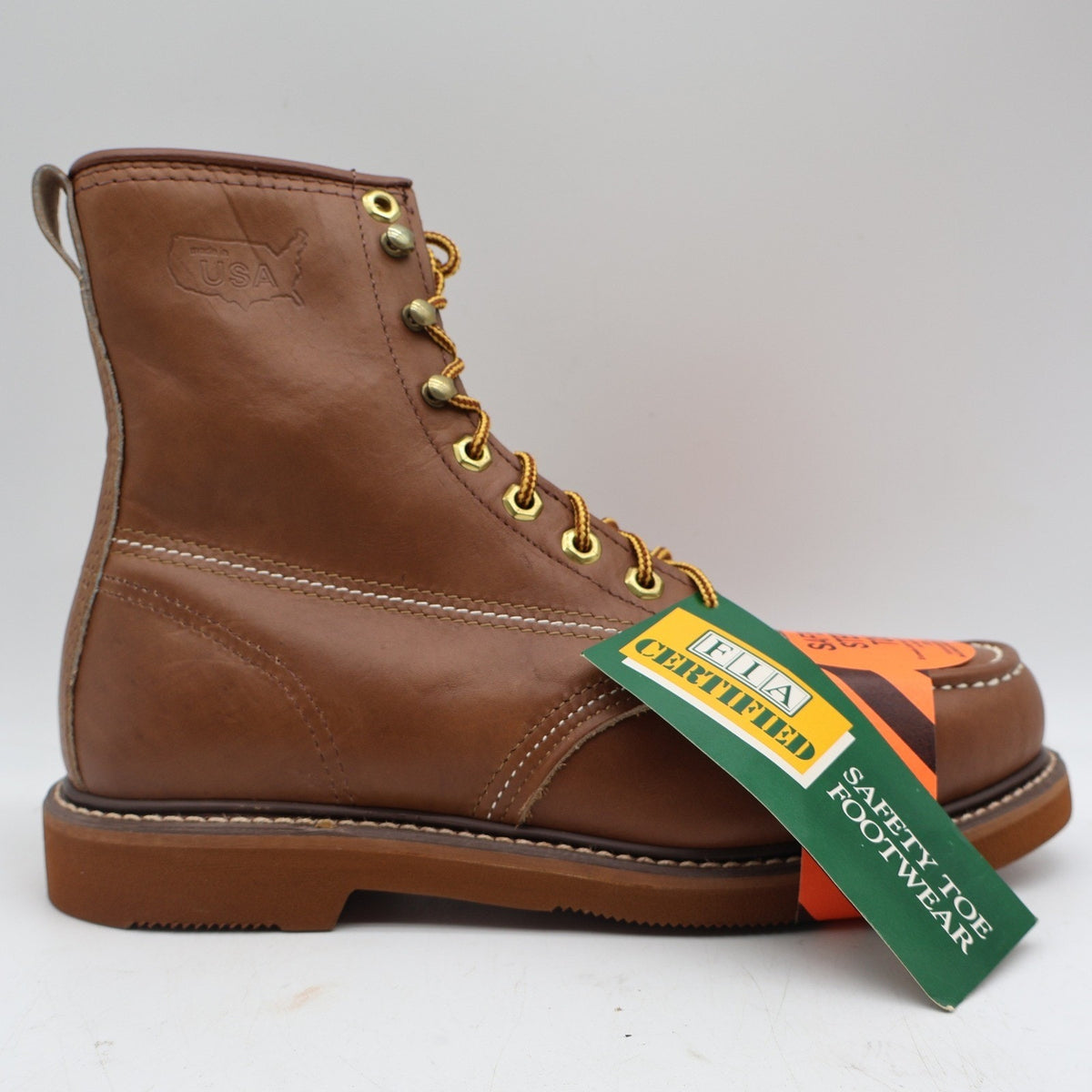 Walker Work Boots Mens 7.5 D Vintage USA Steel Toe Leather Brown Moc Toe 1302