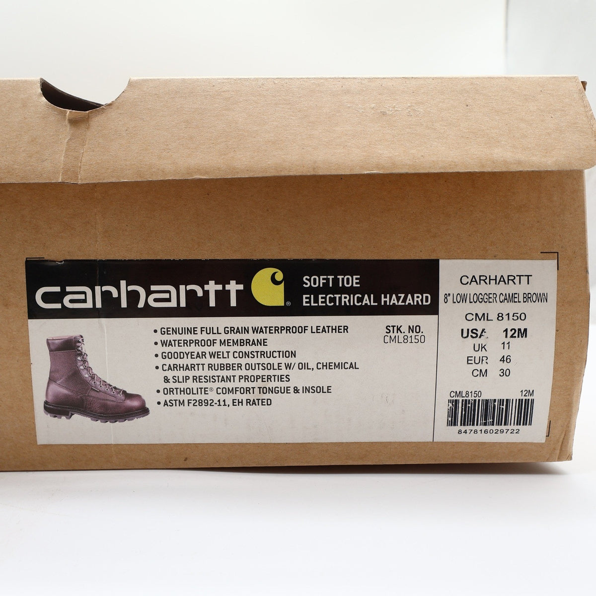 Carhartt Work Boots Mens 12 M Brown Leather Waterproof 8" Logger CML8150 NIB