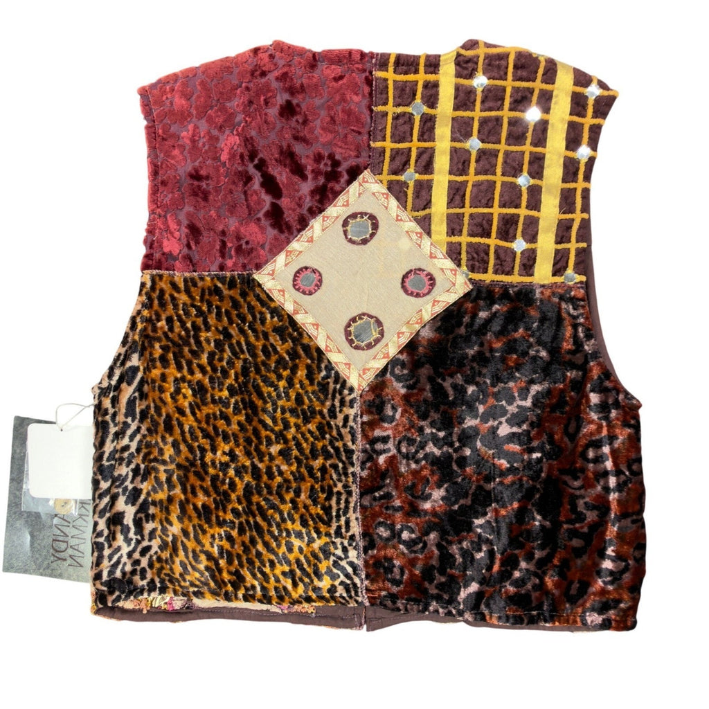 Sandy Starkman Vintage 90s Patchwork Vest Women Large Brown Velvet NWT C636 - take2supply