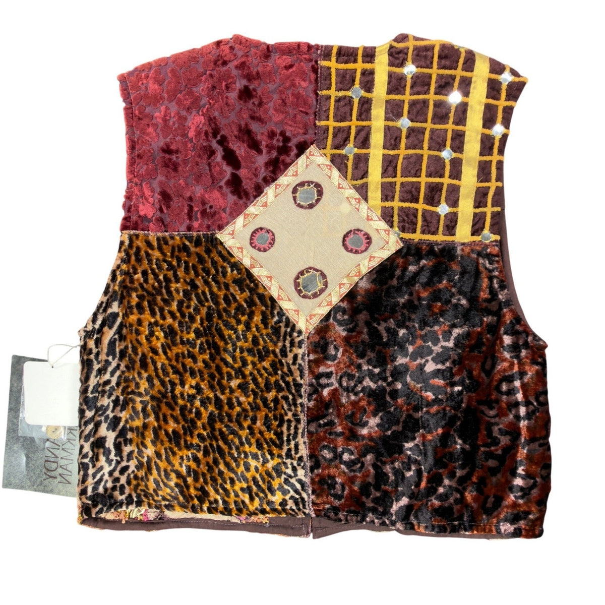 Sandy Starkman Vintage 90s Patchwork Vest Women Large Brown Velvet NWT C636 - take2supply