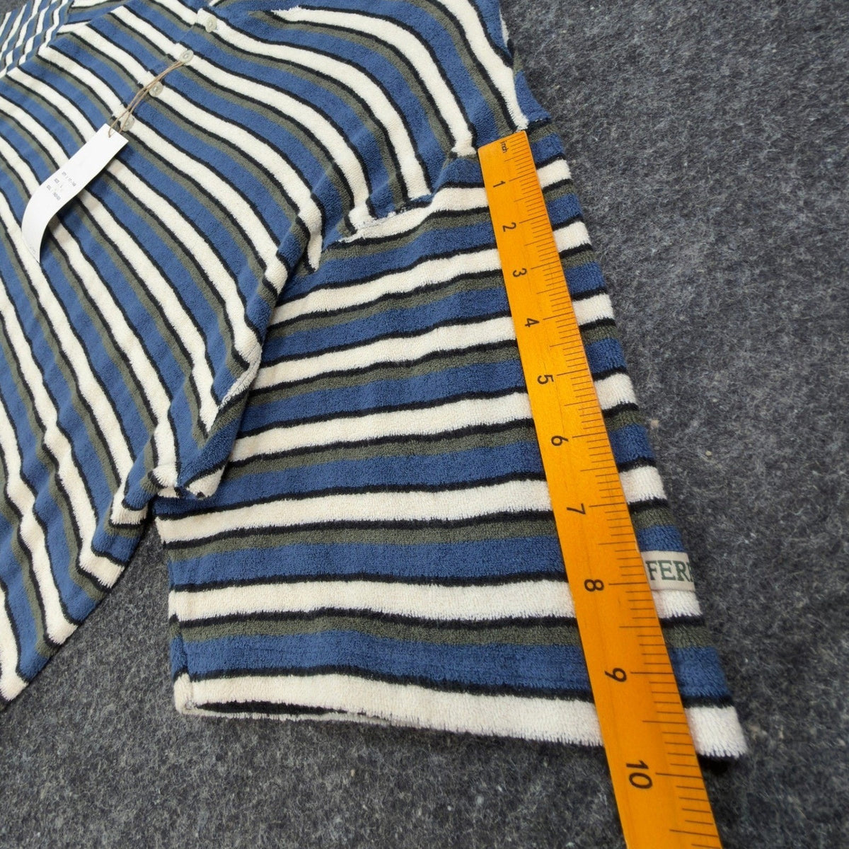 Ferruche Henley Shirt Mens Large Vintage 90s Indigo Blue Striped Cotton Terry