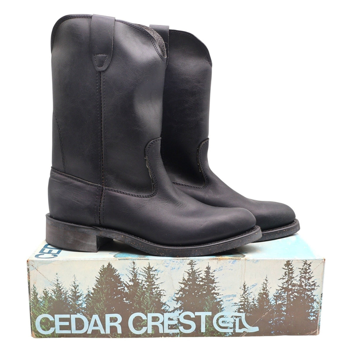 Vintage Cedar Crest 1839 Black Leather Wellington Boots Men's 9D USA Deadstock