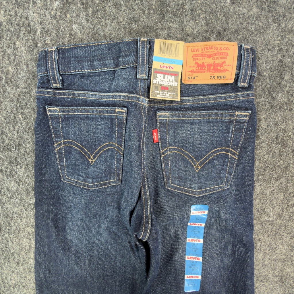 Levi's Modern 514 Slim Straight Jeans Boys 7X Regular Dark Sky Blue Denim NWT