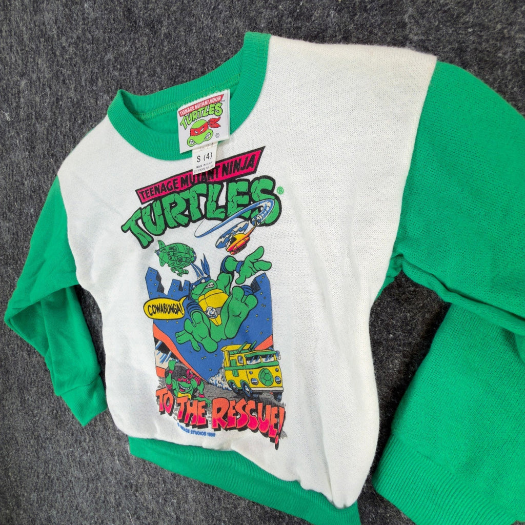 Vintage 80s TMNT Sweatshirt Kids Small 4 Green Raglan Made in USA 1989