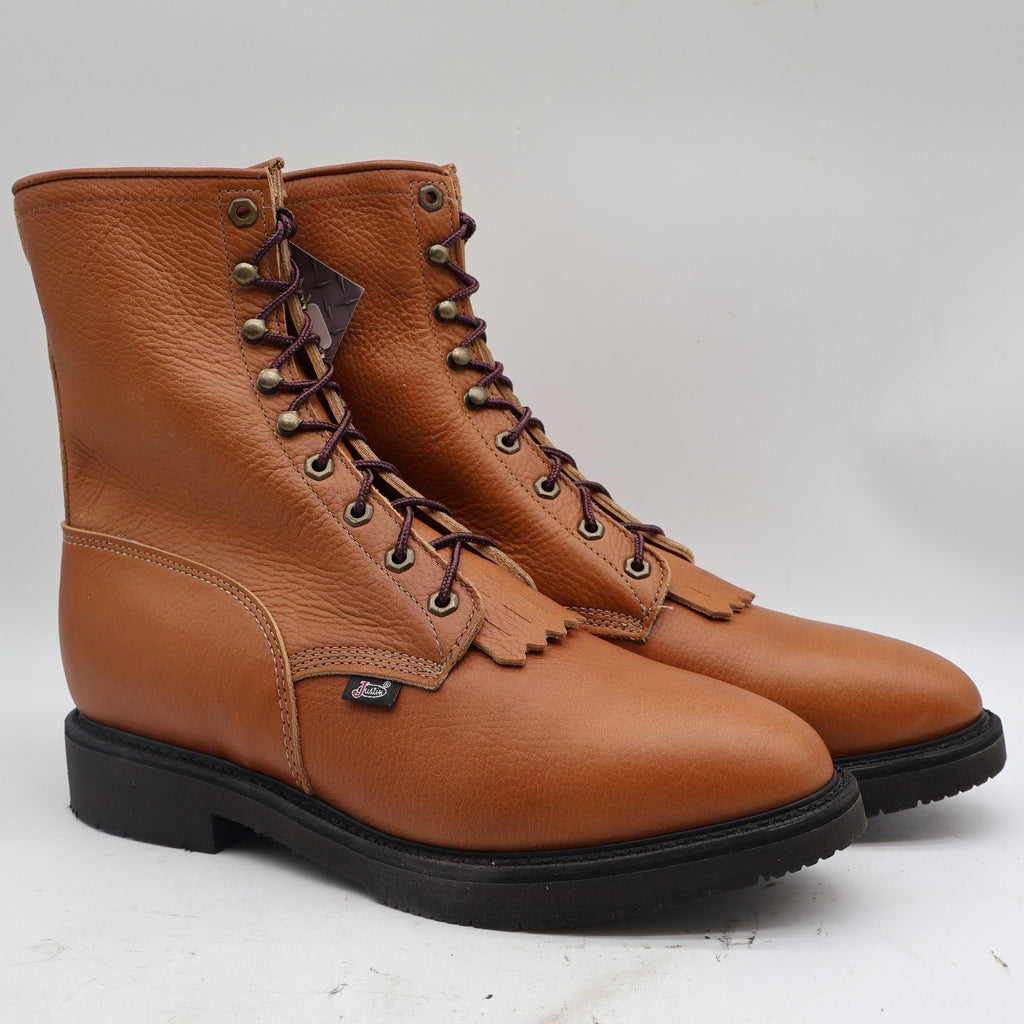 Justin Work Boots Mens 12 EE 8" Copper Caprice Leather USA Made 762 New