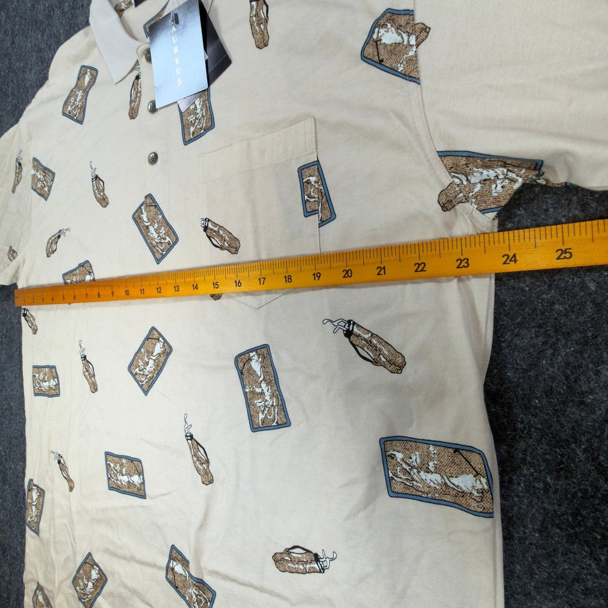 Aureus Polo Shirt Mens Large Vintage 90s Beige Mercerized Cotton Golf Print New