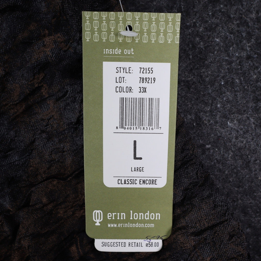 Erin London Inside Out Womens Large NWT Crinkle Mock Neck Full Zip Jacket Brown Black