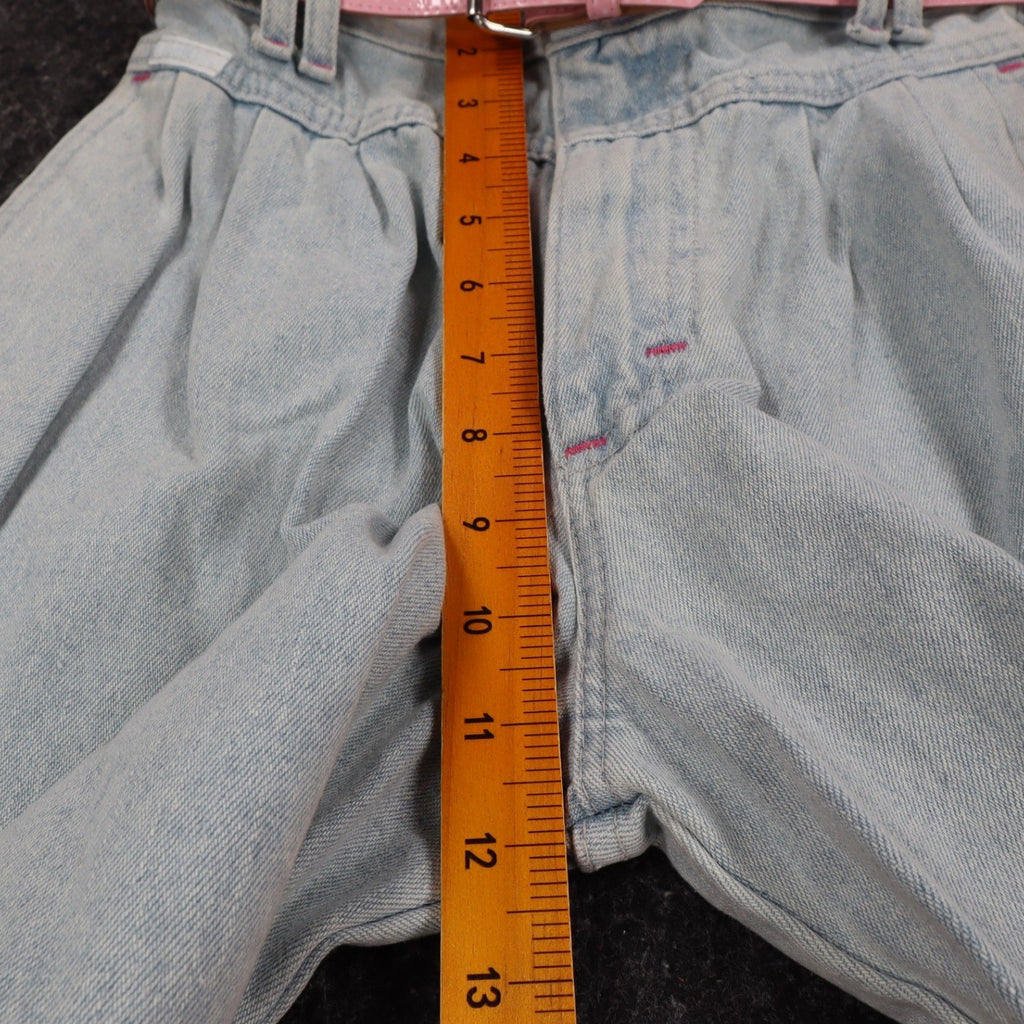 Lee Girls 14 Regular W26 Vintage 90s Baggy Fit Denim Shorts Aged Blue High Waist Belted Made in USA NWT Deadstock