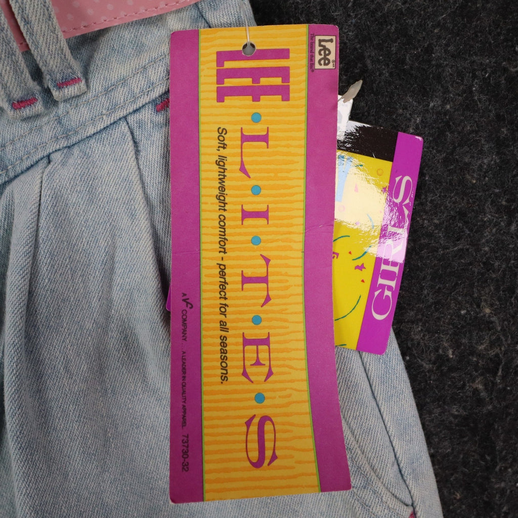 Lee Girls 14 Regular W26 Vintage 90s Baggy Fit Denim Shorts Aged Blue High Waist Belted Made in USA NWT Deadstock